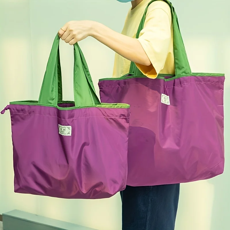 Drawstring Supermarket Shopping Bag Fashion Reusable Grocery Storage Bag Eco-Friendly Shoulder Handbag for Travel Pocket Tote Ba