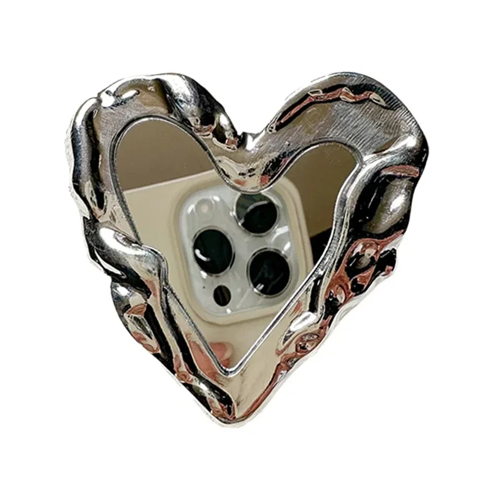 INS Korea Silver Heart Grip Tok Mirror Luxurious Finger Holder Griptok Mobile Stand  Cellphone Support Smart phone Accessories