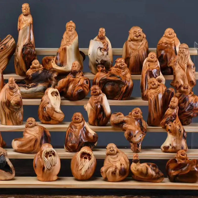

Cz taihang thuja root carving freeform guanyin maitreya bodhidharma figure hand carved table ornaments