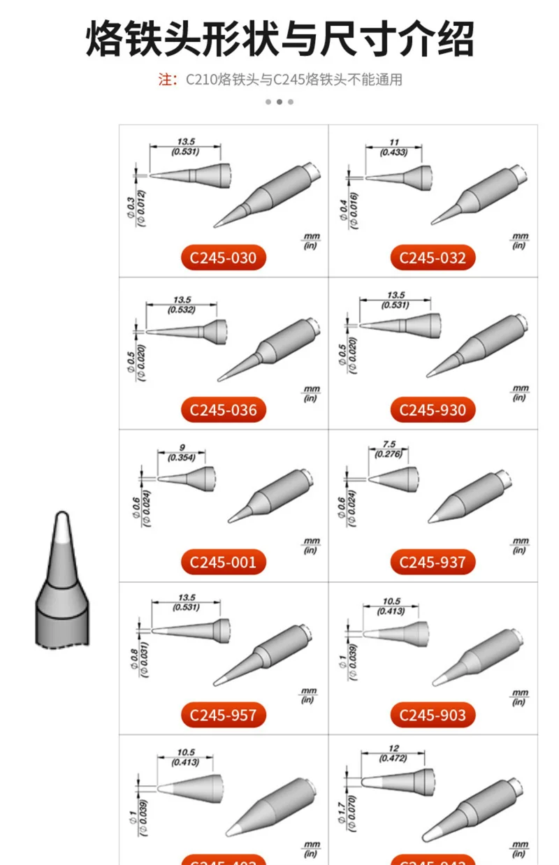 Puntas de soldador para JBC SUGON AIFEN A9pro, C245-938/939/943/944/945/951/957/966