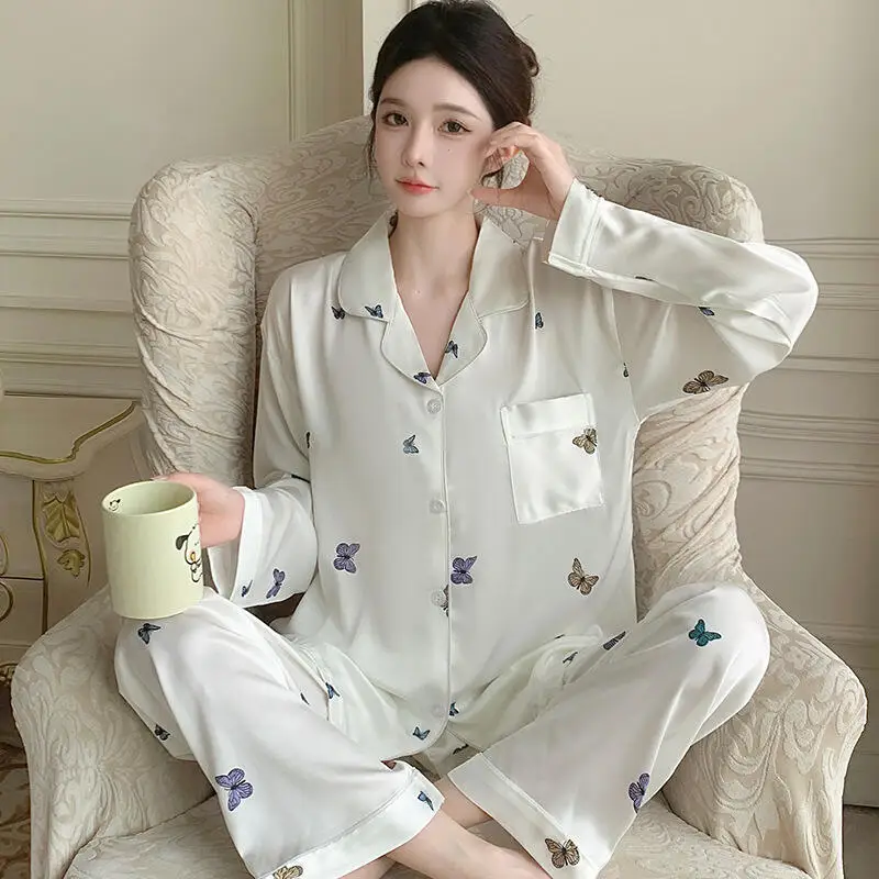Summer Newwomen Simple Light Luxury Fashion Elegant French Pajamas Skin Friendly Comfort Shorts Shirt Nightgown Set Home Clothes