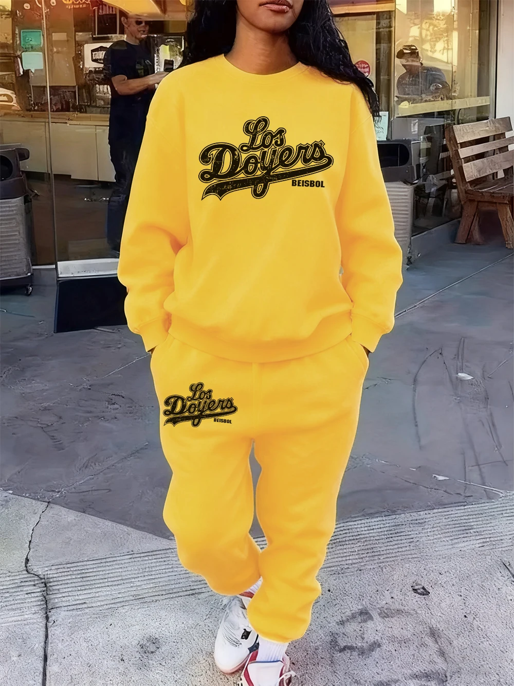 

Комплект толстовок из 2 предметов, женские спортивные штаны с буквенным принтом Los Doyers, свободная флисовая теплая толстовка, спортивные штаны, осенняя одежда с карманами