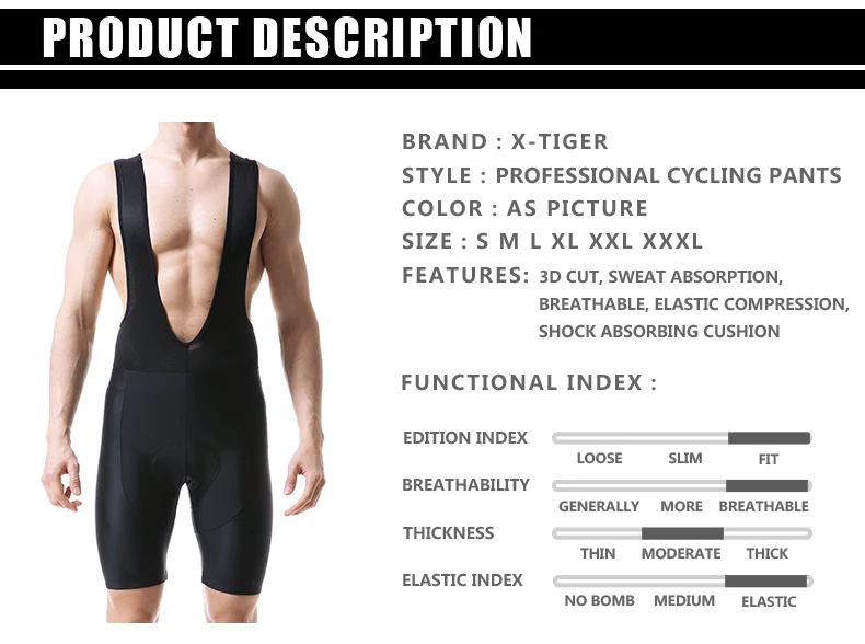 X-TIGER Radsport Lätzchen Shorts Fahrrad 5d Gel gepolstert Pro Lycra MTB Fahrrad Shorts atmungsaktive Mann Mountainbike Shorts – Detail 2