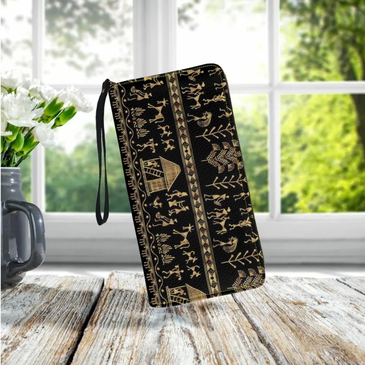 High Quality Pu Leather Wristband Wallet Ancient Egypt Luxury Designer Casual Clutch Multifunctional Card Holder Mini Phone Bag