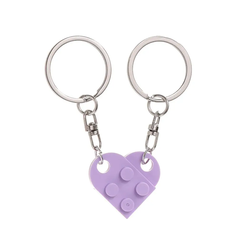 2PCS Love Heart Couples Friendship Separable Heart Pendant Building Block  Key Ring Key Buckle