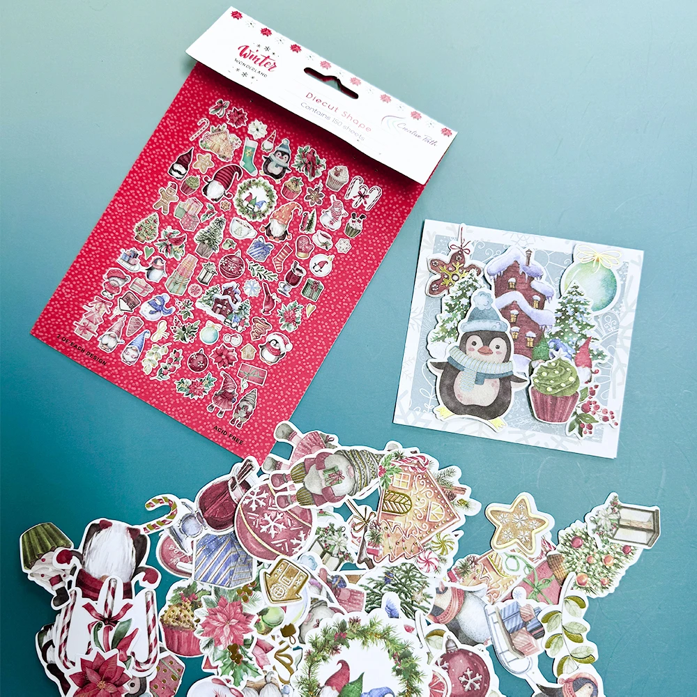 Creative Path 150pcs Scrapbooking Die Cuts Ephemera Christmas Penguin Snowman Diecut Paper Cutouts For Journaling Card Making