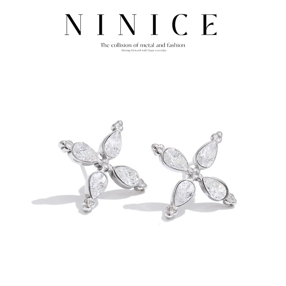 NiNice الفولاذ المقاوم للصدأ عالية الجودة مقاوم للماء لامعة قرط صغير زهري بلينغ مكعب زركونيا موضة رائعة الأذن مجوهرات #1