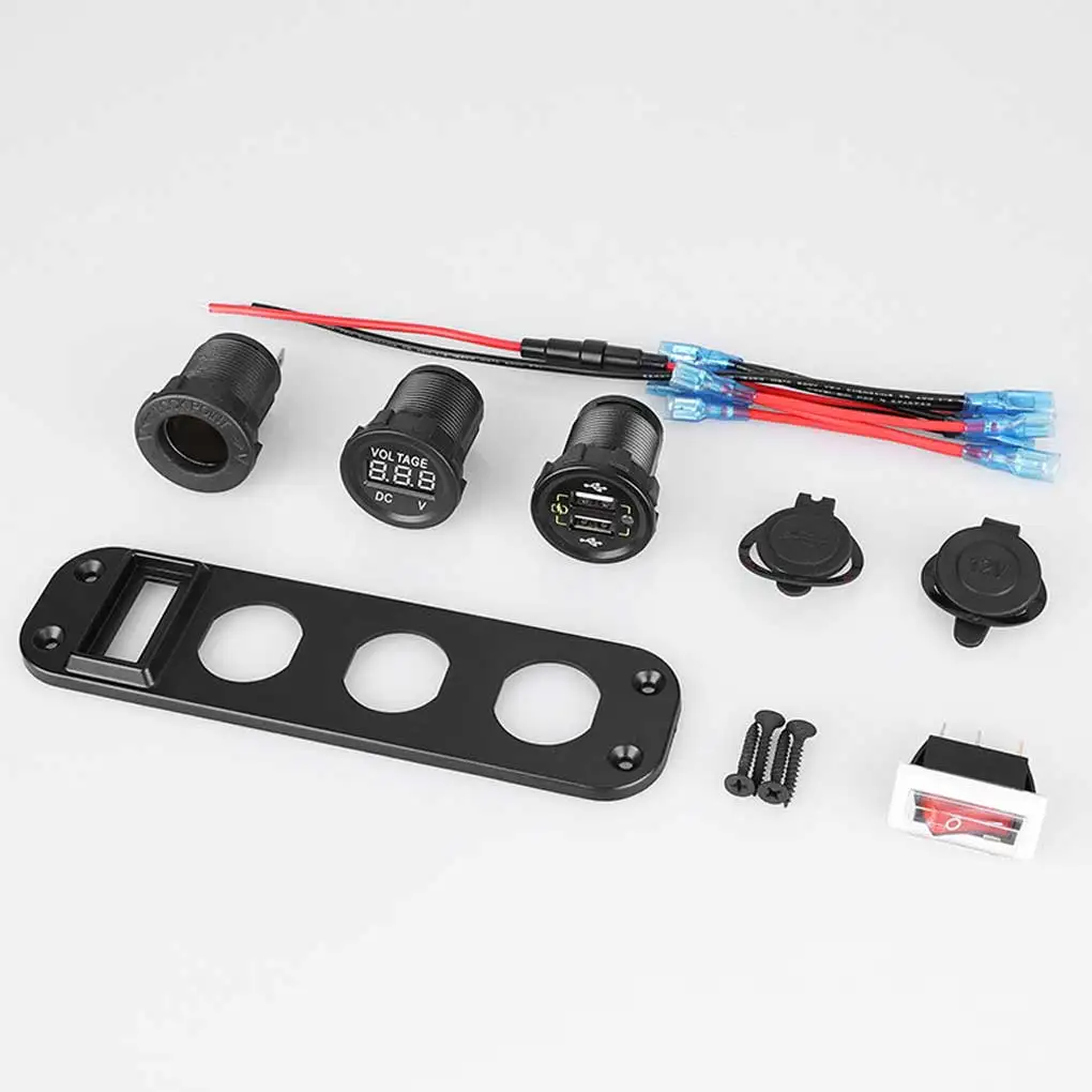 5V 2.1A +2.1A Double USB Car Charger 12V 24V LED Display Digital Voltmeter Cigarette Lighter Power Outlet Toggle Switch Panel