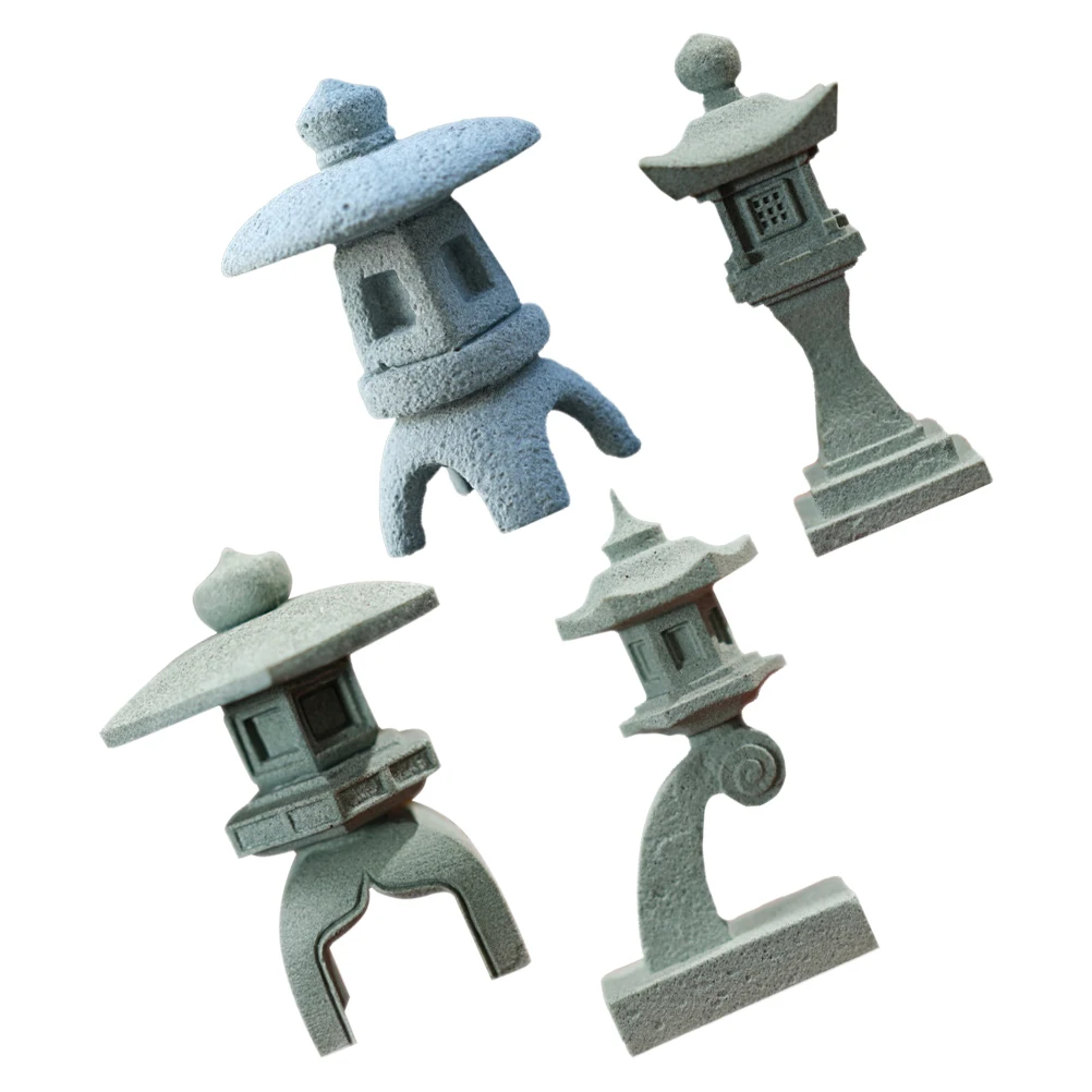 

4pcs Lantern Stone Statue Mini Bonsai Ornaments Retro Pagoda Adorn Table Decor Terrarium Decorations Garden Sculpture Home