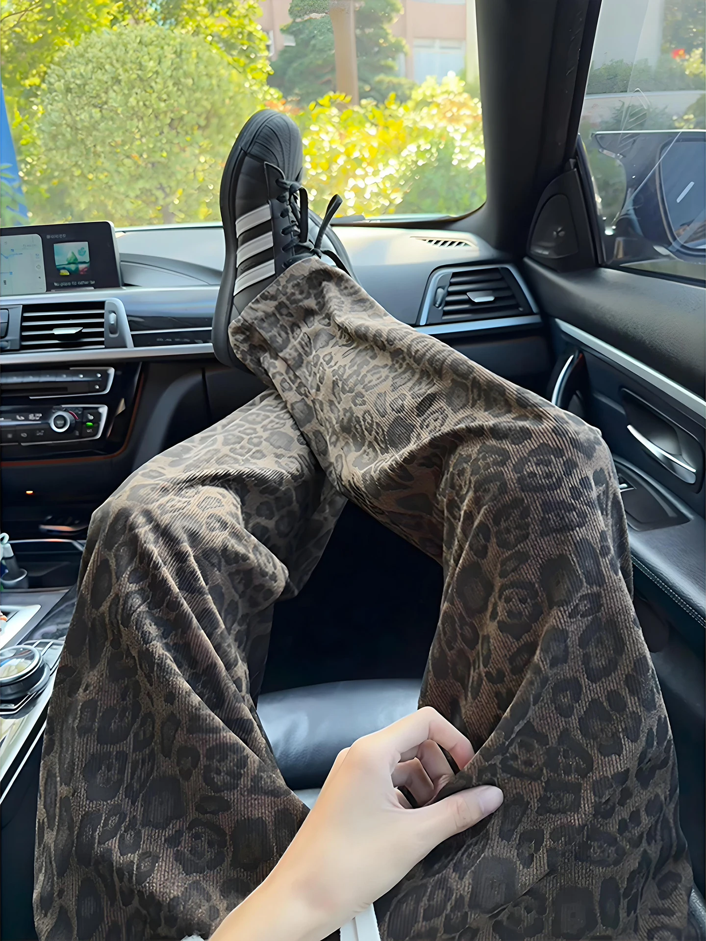 Retro American Leopard Print Corduroy Straight Leg Casual Pants Men's Autumn Winter Slimming Trendy Brand Fashionable Straigh...