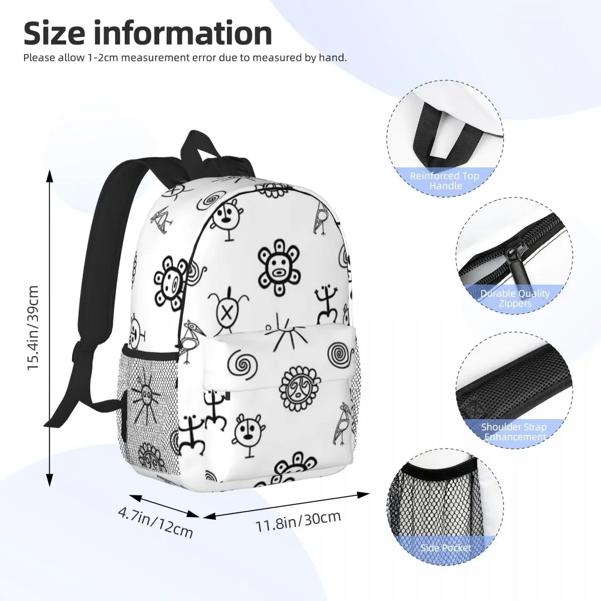 Set Of Taino Puerto Rico Symbols Black Backpacks Boys Girls Bookbag Cartoon Children School Bags Travel Rucksack Shoulder Bag