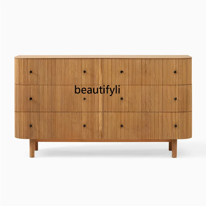 North American White Oak Chest of Six Drawers Minimalist Japanese Style Black Six Drawer Wardrobe Bedroom Locker Dresser