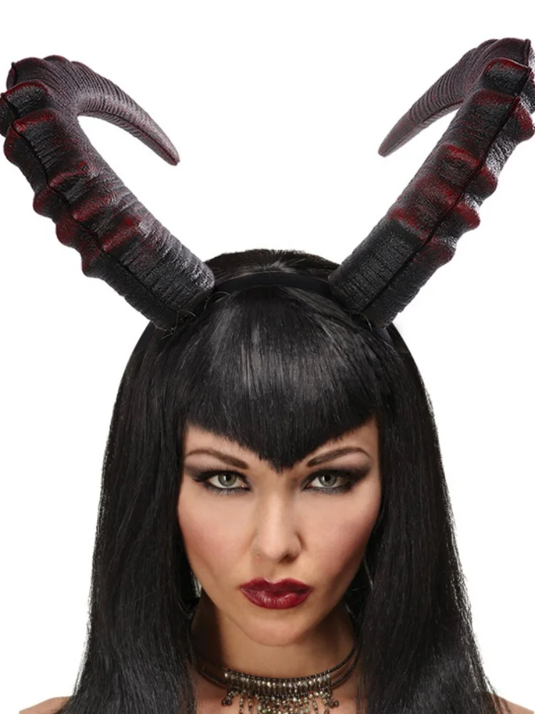 악마 악마 뿔 할로윈 머리띠 의상 사탄 액세서리 이블 퀸 헤드 피스 여성 고딕 코스프레 소품 소녀를위한