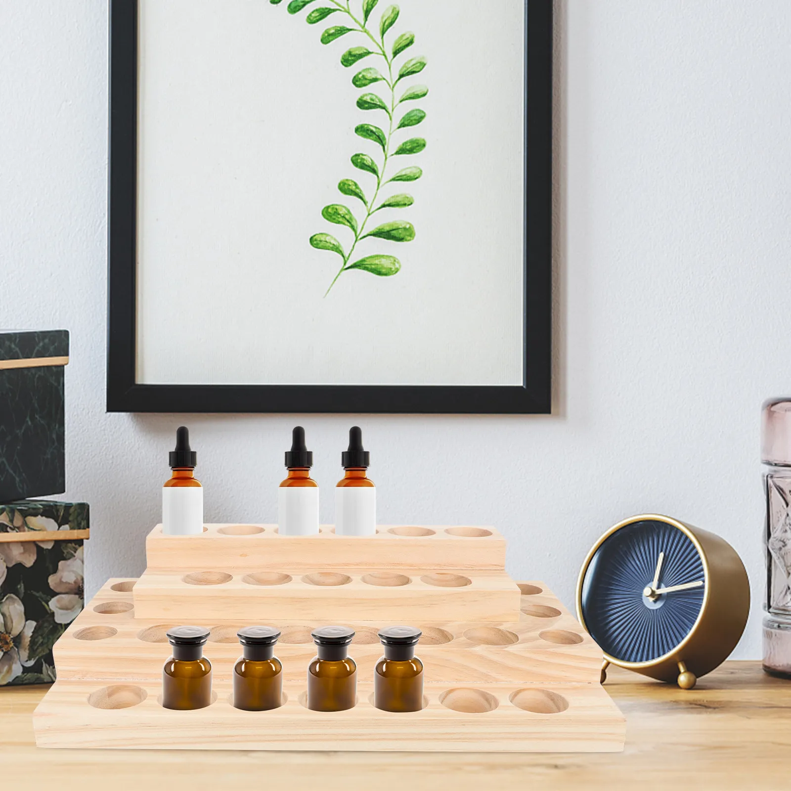 Essential Oil Storage Box Wooden Four-Layer Organizer Holder Safe Storage Smooth Polished Surface Display Stand