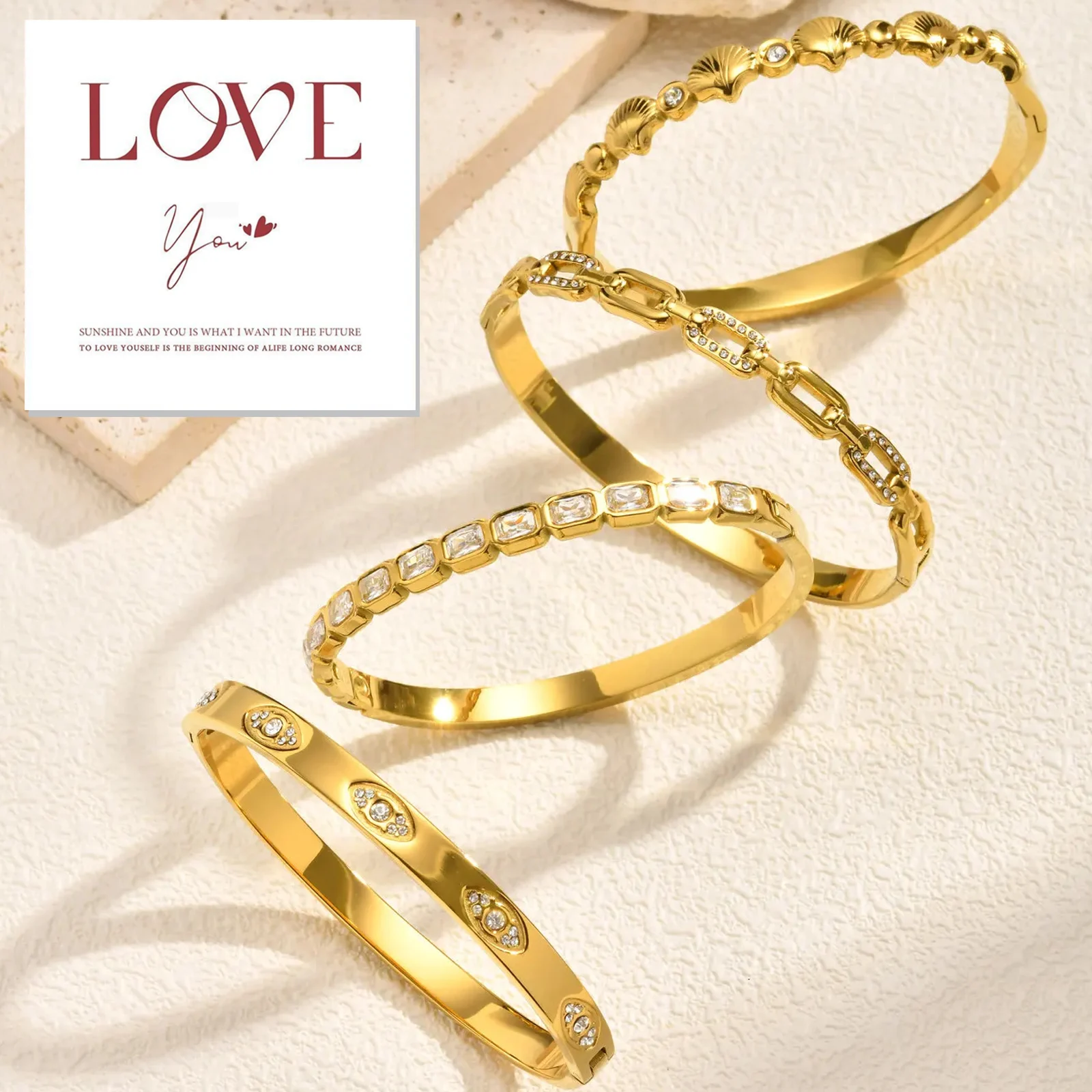 

14K Gold Plated Bracelets for Women Gift, with Card Bracelet Flat Hollow Butterfly Shell Lucky Evil Eye Cubic Zirconia Birthday