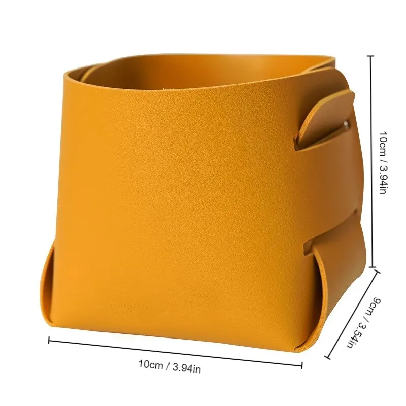 1pc Yellow Nordic Leather PU Storage Bag Desktop Makeup Brush Storage Pen Holder Creative Folding Portable Leather Storage Box