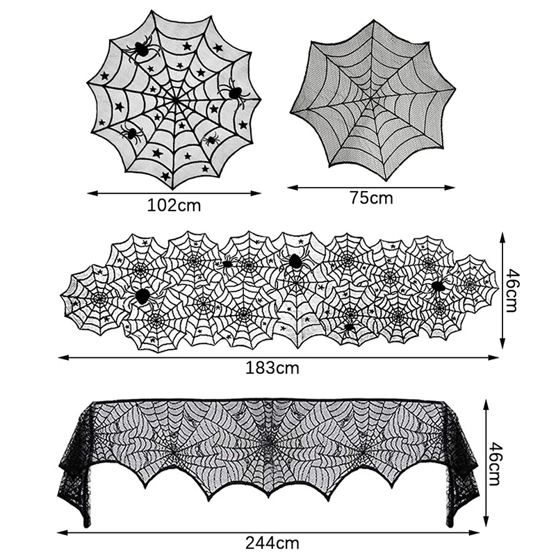 Halloween Decoração Lace Spider Web Esqueleto Crânio Toalha De Mesa, Preto Lareira Mantel Lenço, Fontes Do Partido Do Evento