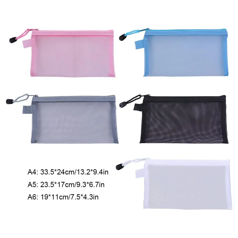 Stationery Pencil Case Storage Bags Coin Purse Handbags Transparent Zipper Pouch File Folders Document Bag Mesh Zipper Case