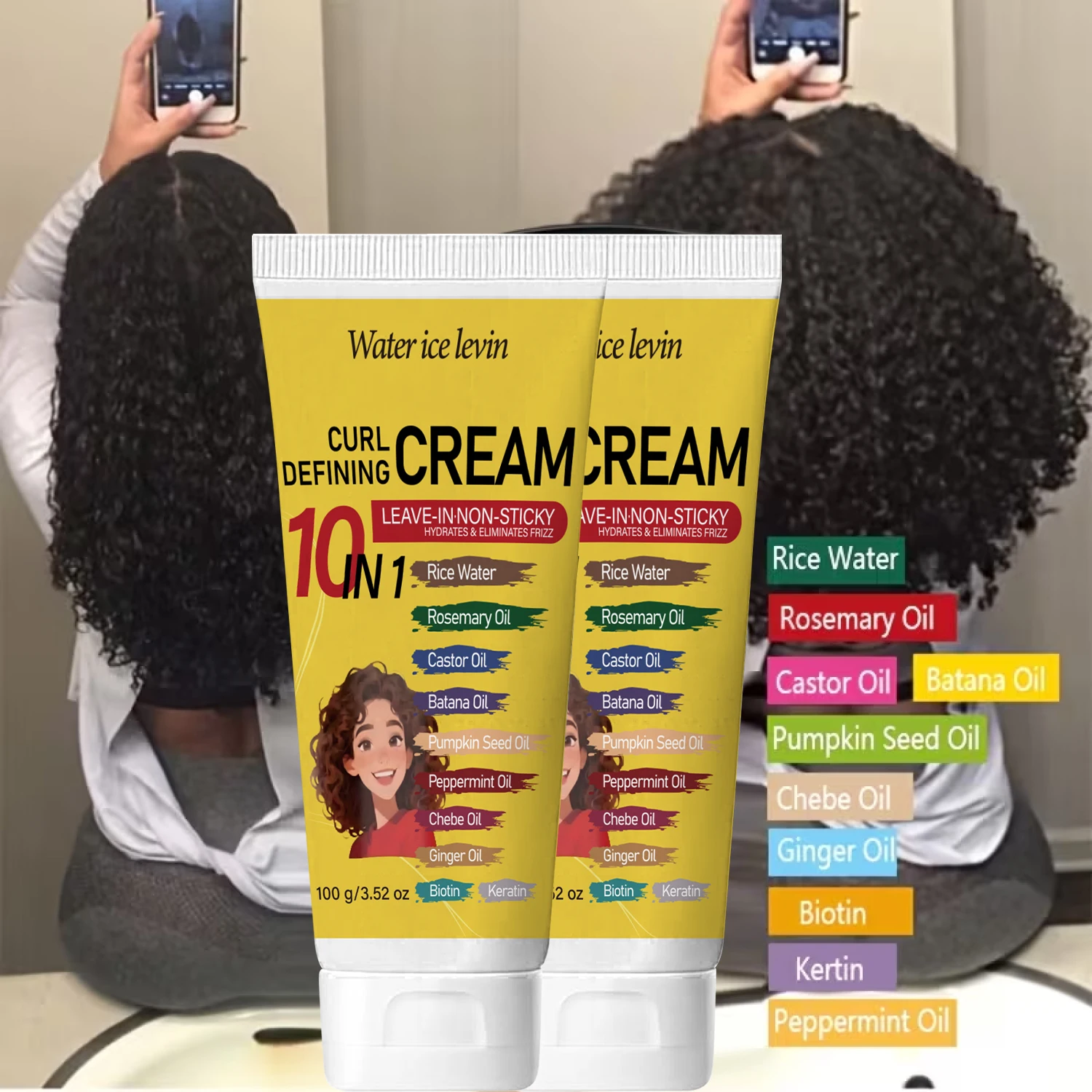 

10-in-1 Curl Defining Cream | Leave-In Non-Sticky Formula with Rice Water & Rosemary Oil | Smooths & Eliminates Frizz