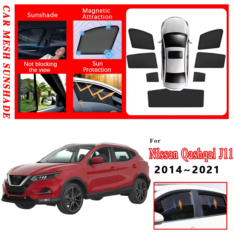 

For Nissan Qashqai J11 Accessories Rogue Sport 2014~2020 2021 Mesh Sunshade Protection Heat Insulation Magnetic Window Sun Shade