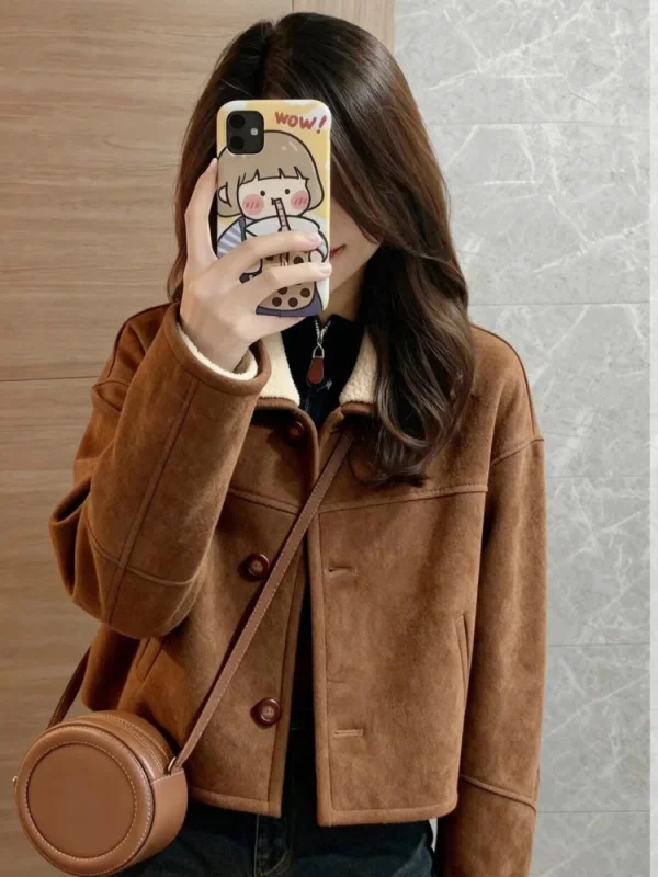 

Двусторонняя одежда, женская куртка из меха ягненка, женская замшевая теплая верхняя одежда, корейское зимнее пальто прямого кроя