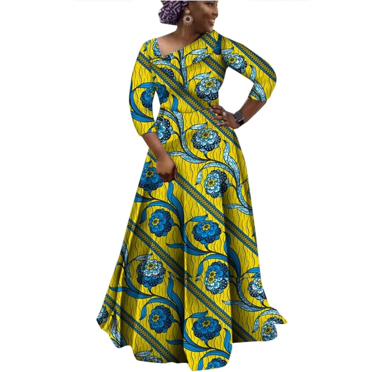 

African Dresses for Women Dashiki Party Attire 3/4 Sleeve Ankara Print Nigerian Clothes Church Dress African Lady Party WY768