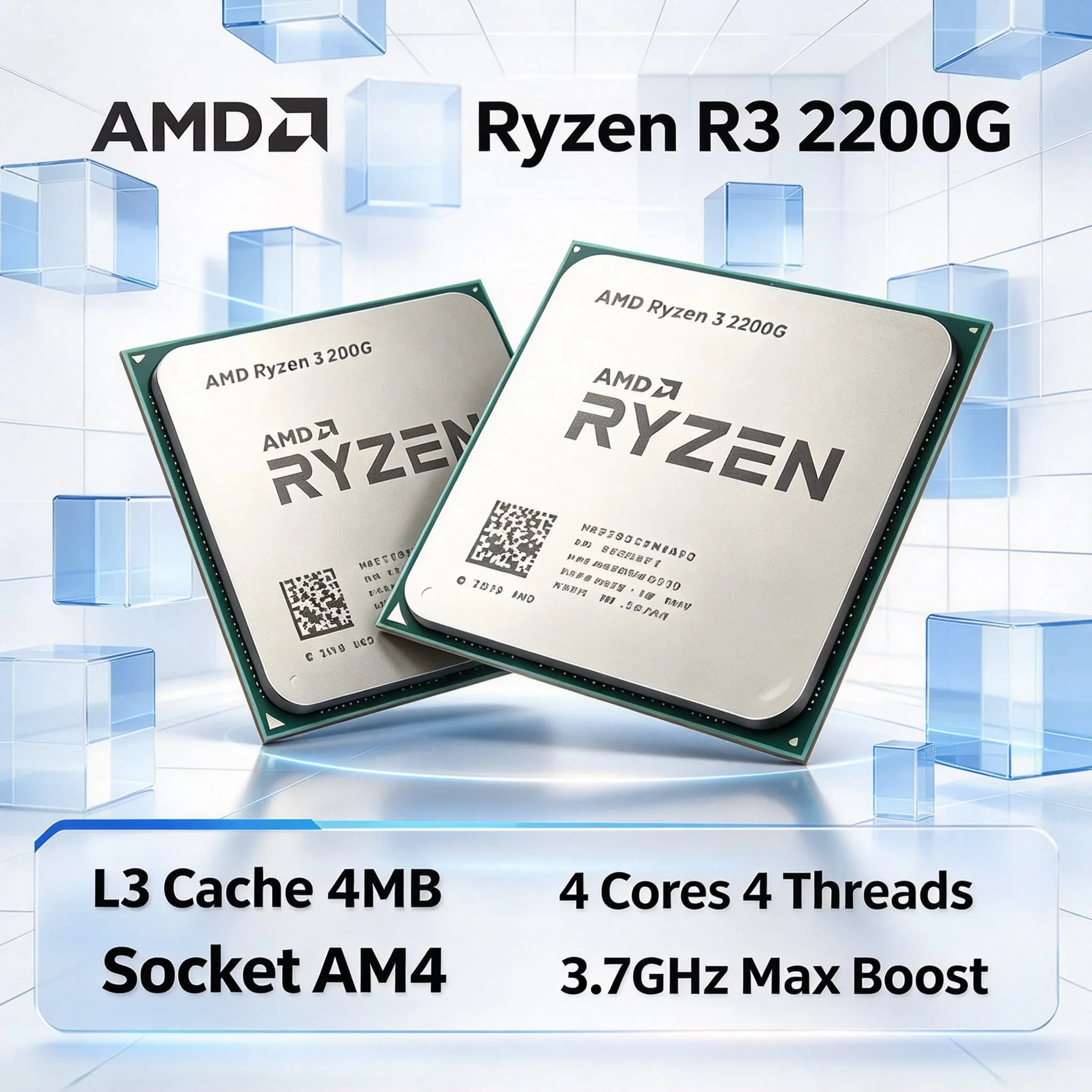 R3 2200G AMD Ryzen 3 2200G 3.5GHz Base 3.7GHz Boost 4 Core 4 Thread CPU Processor AM4 Socket 14nm Vega 8 Graphics Tray