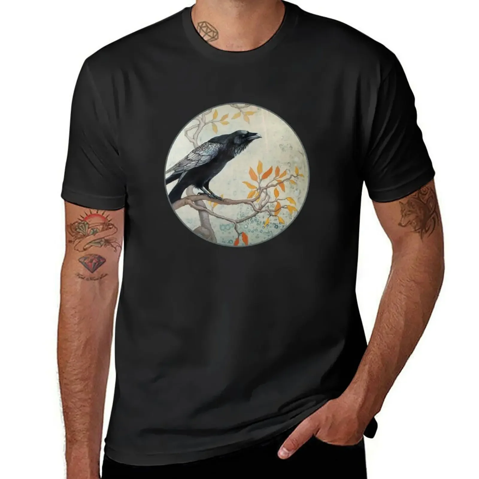 Autumn Raven - raven bird Poe the raven corvid lover T-Shirt Aesthetic clothing summer tops shirts men