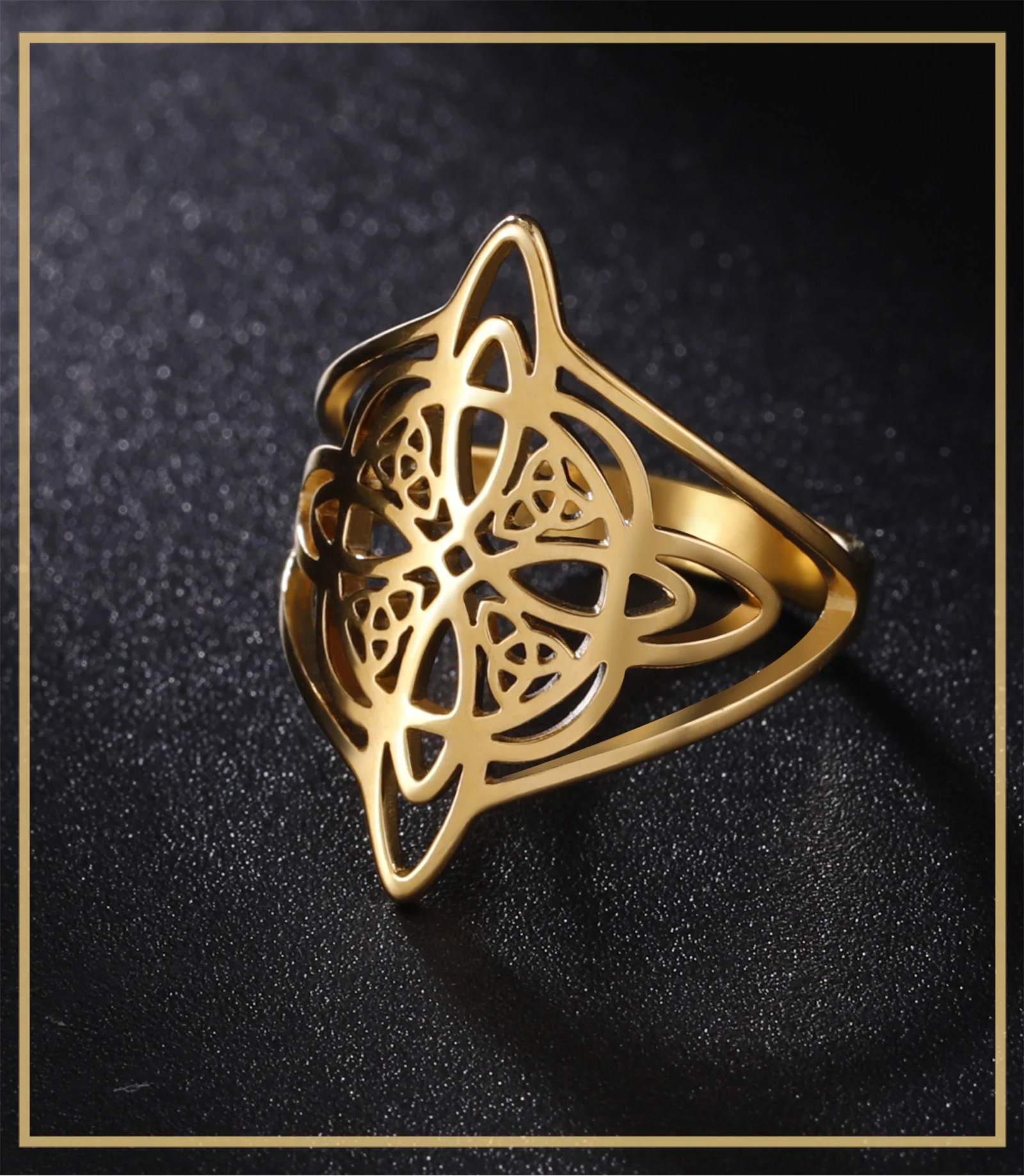 Skyrim Hexerei Hexen knoten Ring Edelstahl Fingerringe Wicca Triquetra Celtics Knoten Amulett Schutz Schmuck Frauen Männer – Detail 2