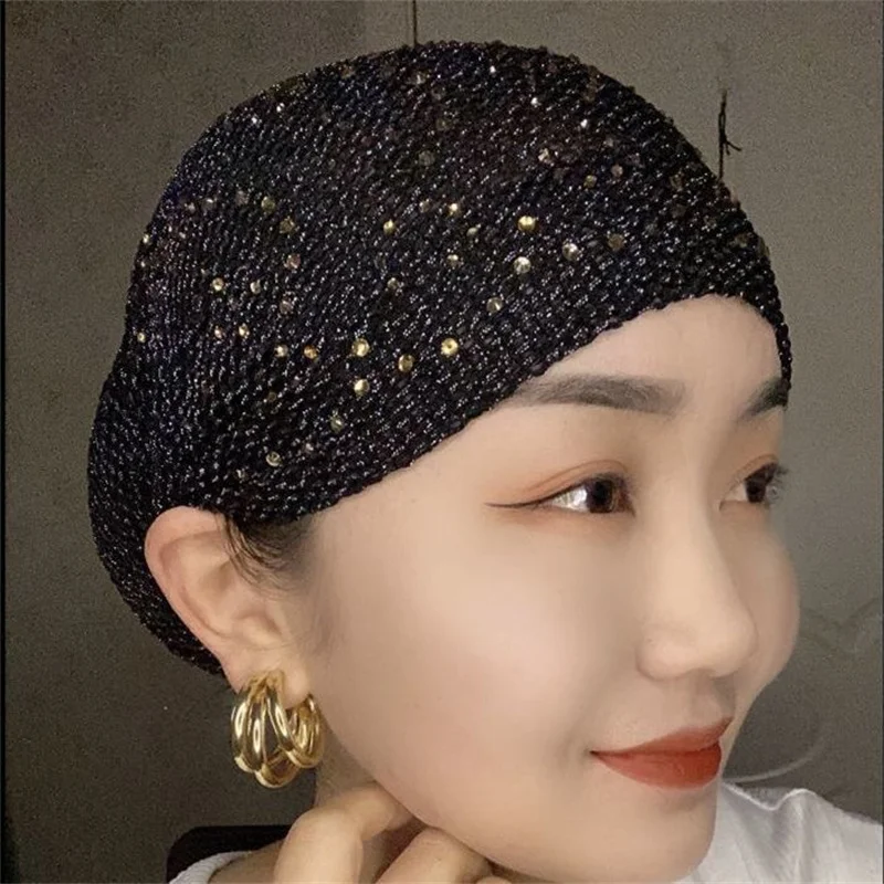 2023 Summer Breathable Women Turban Cap High Elastic Female Head Wrap Diamonds Muslim Under Scarf Bonnet Islam Headscarf Hat