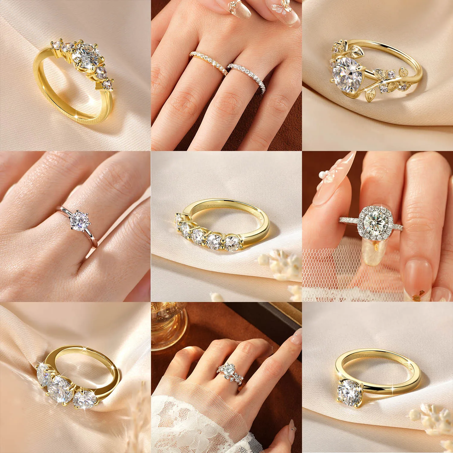 Celestinova D Color VVS1 GRA Moissanite Four Leaf Solitaire Ring 14K Gold Plated  Waterproof Luxury Rings Jewelry Gift For Women