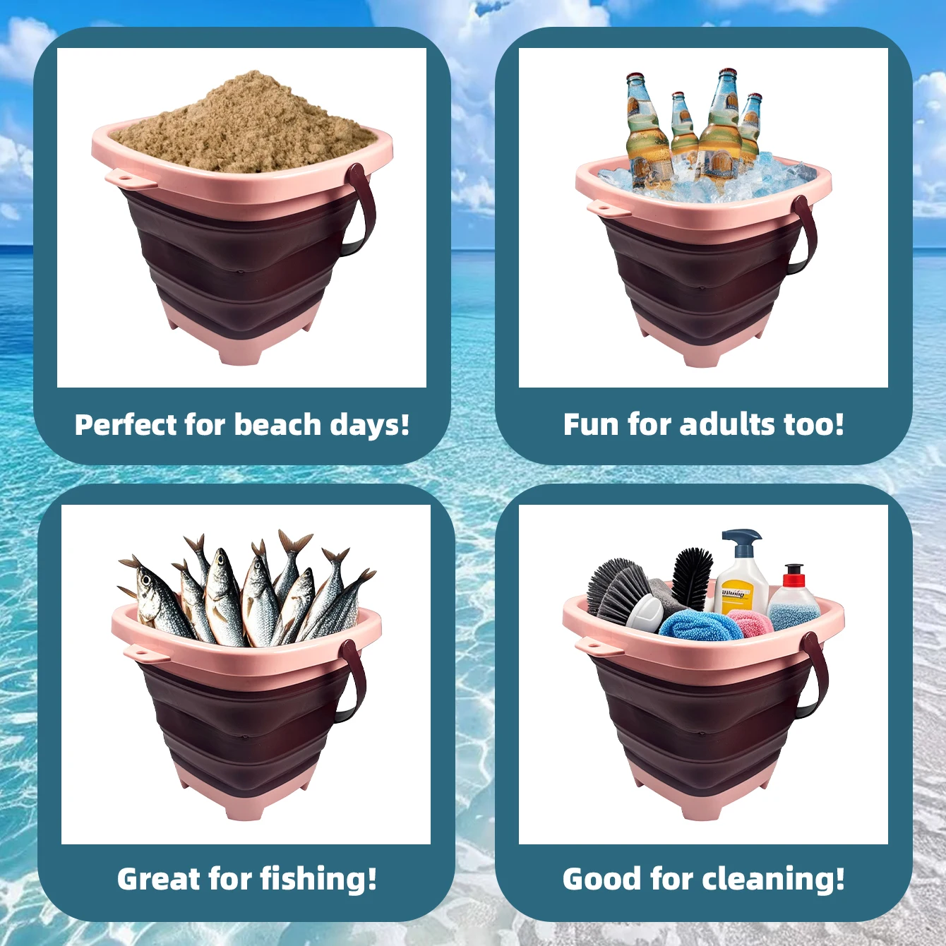 Giocattolo con sabbia da spiaggia per bambini, piccolo secchio d'acqua estensibile con molteplici funzioni e portabilità, adatto per bambini con sabbia pl
