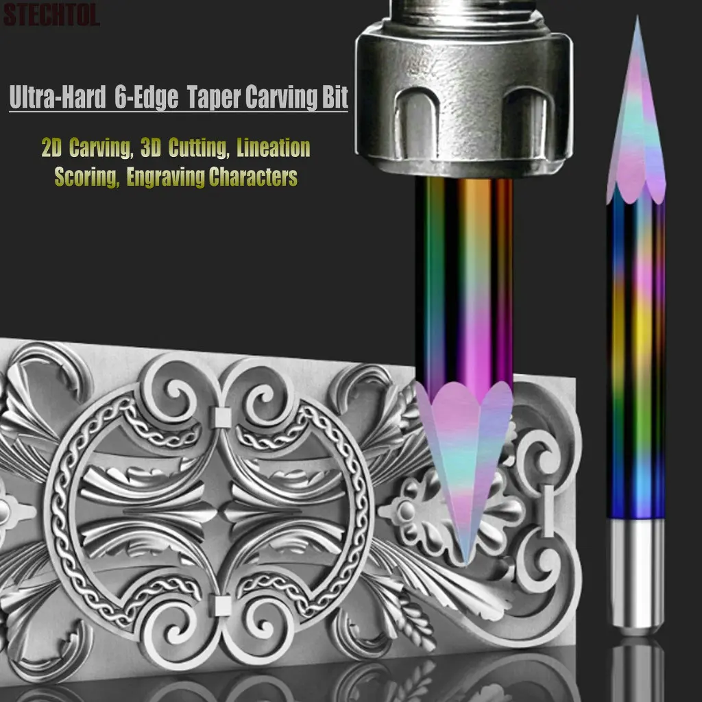 

4 мм 6-гранный гравировальный станок с ЧПУ, концевая фреза, фреза из карбида вольфрамовой стали для дерева, металла, акрила, 3D резьба, резка