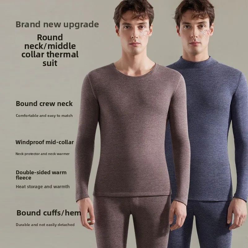 덕 미디엄 및 하이넥 보온 내의 남성용 두꺼운 양모 실크 발열 및 방한 롱존 세트 겨울용