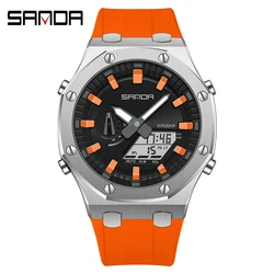 Fashion Sanda Top Brand Men's Electric Led Digital Multi-function Trend Outdoor Luminous Alarm Waterproof Shockproof Wrist Watch