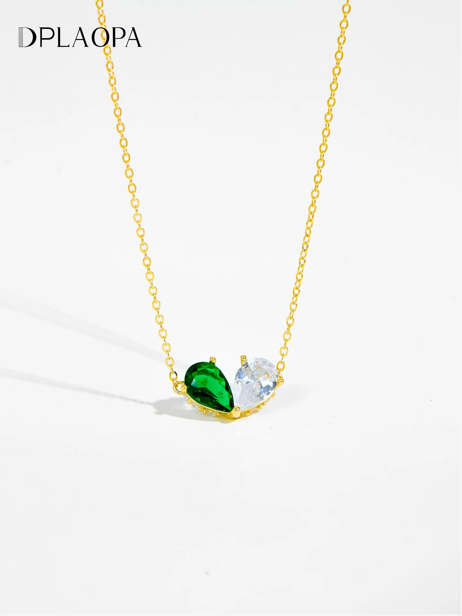 

DPLAOPA 925 Sterling Silver Gold Green Zircon CZ Pear Pendant Long Chain Necklace 2025 Women Wedding Fine Jewelry 2024