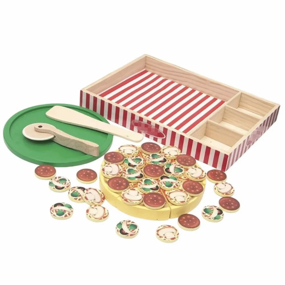 لعبة تعلم الطعام المقلدة للبيتزا، لعبة لعب الأدوار، منزل التظاهر، مجموعة المطبخ الفاكهة والخضروات الخشبية
