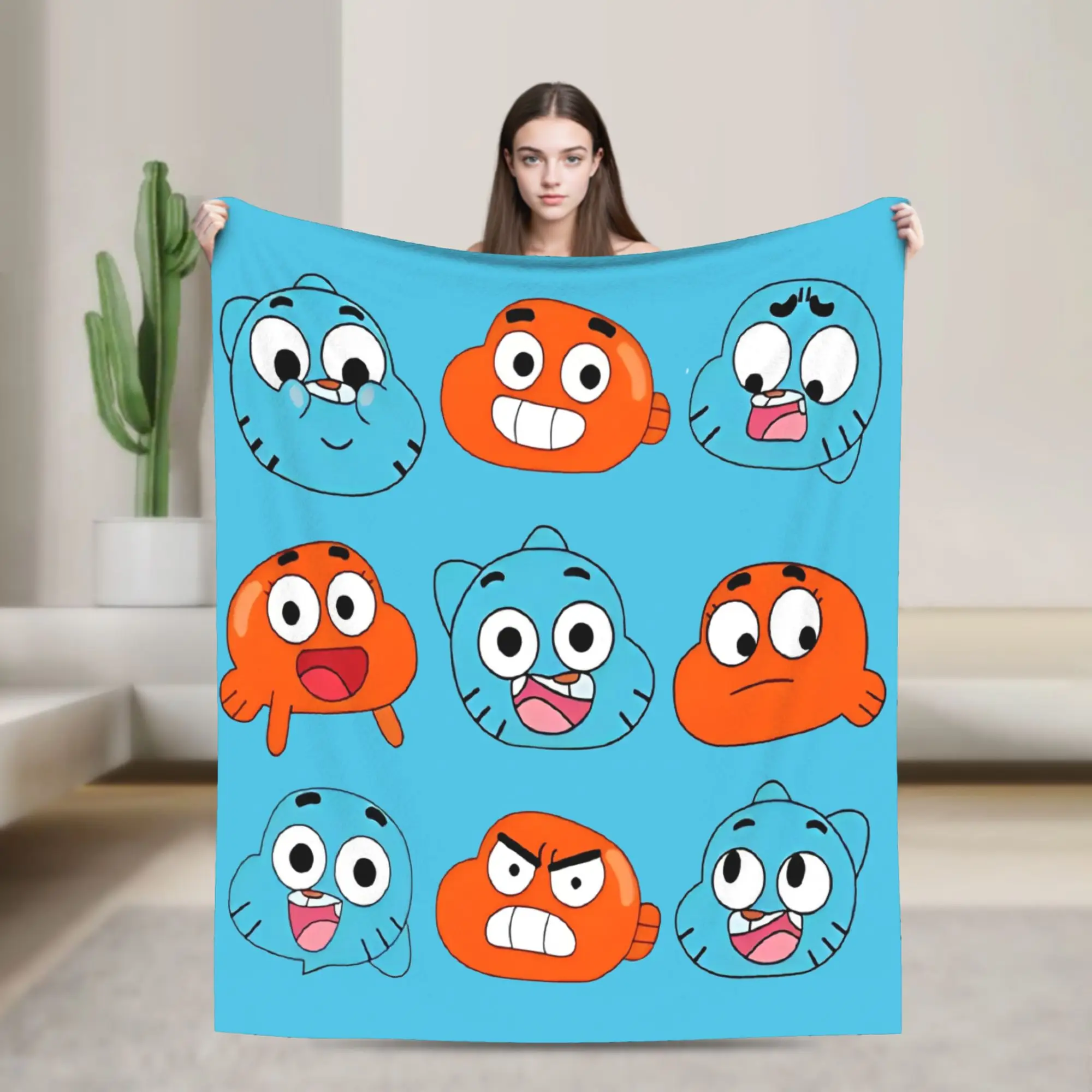 Gum Ball Darwin Faces Features  Knitted Blankets Flannel  Lightweight Throw Blankets for Airplane Travel Bedroom Quilt