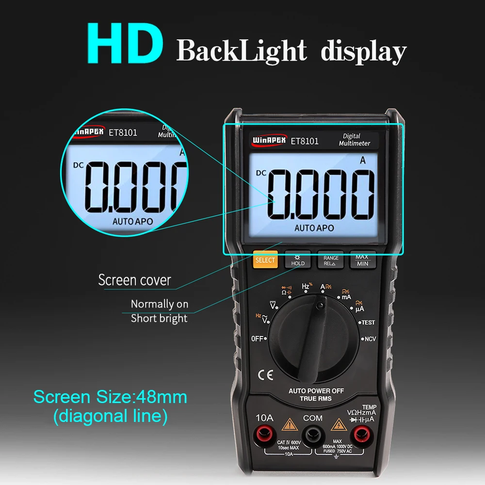 ET8101 Digital Multimeter True RMS Full Protection AC/DC Voltage Current Resistance Capacitance Frequency Duty Cycle NCV Tester