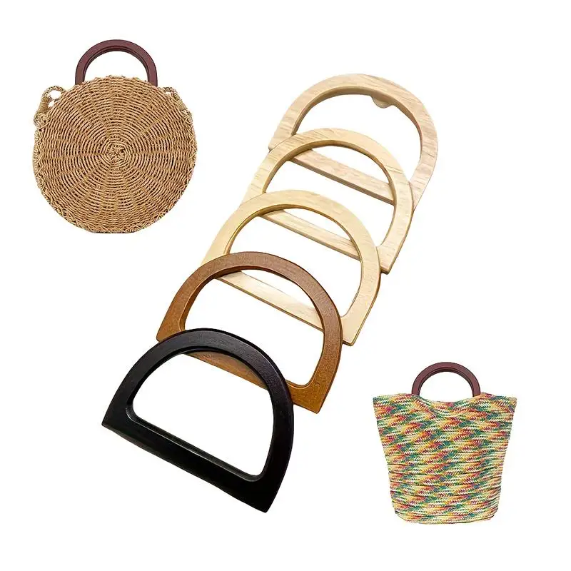 @*Heavy Duty Solid Wood Half Circle D-Shaped Bag Handle 1Pcs Replacement for Large Tote Handbag Crochet DIY Making