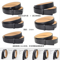 High-End Genuine Leather Belt for Men - 3.4cm Width, No Buckle, Vegetable-Tanned, Compatible with Montblanc & Ferragamo Style 8-
