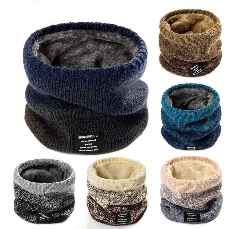 

Winter Scarf for Men Fleece Ring Bandana Knitted Warm Solid Scarf Women Neck Warmer Thick Cashmere Hot Handkerchief Ski Mask