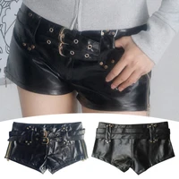 Versatile Pu Leather Belt Ultra Shorts Boots Spice Girl Y2k Low Waist Short Pants Sexy Vintage Dressing Shorts Women's 5