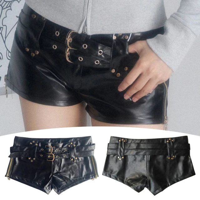 Versatile Pu Leather Belt Ultra Shorts Boots Spice Girl Y2k Low Waist Short Pants Sexy – view 5