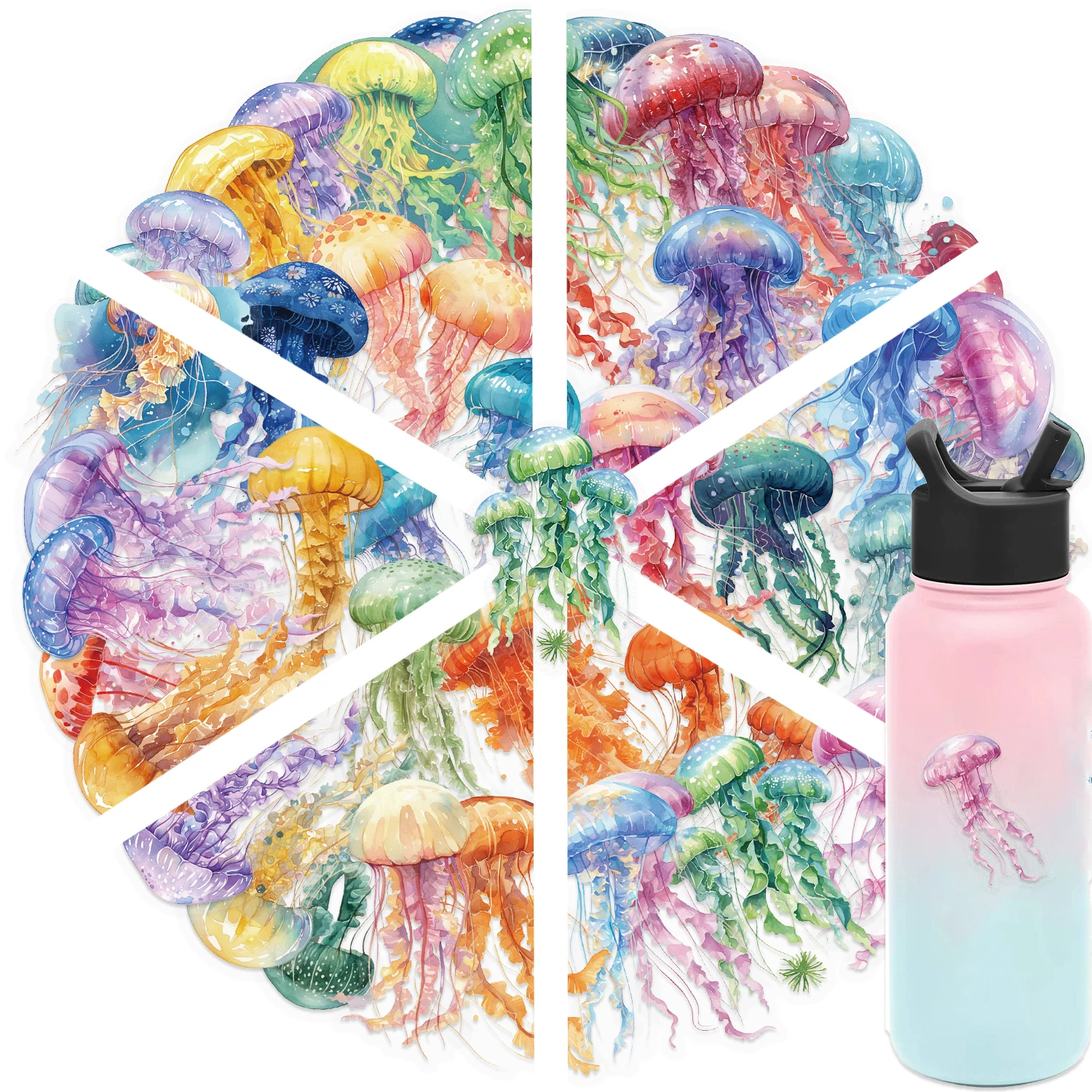 50pcs Colorful Jellyfish Waterproof PET Stickers for DIY Guitar Helmet Skateboard Luggage Water Cup Phone Case Gift Collection