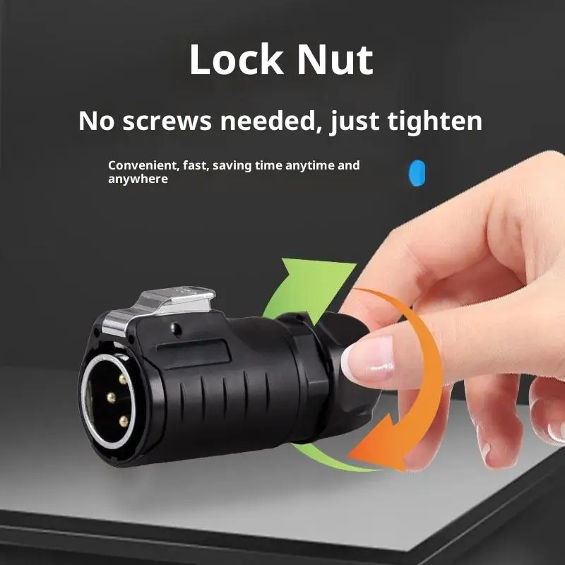 

IP68 Waterproof LP12/LP16 Panel Mount Connector - 2-5 Pin Plug & Socket Set, Tool-Free Installation for Marine/RV Use