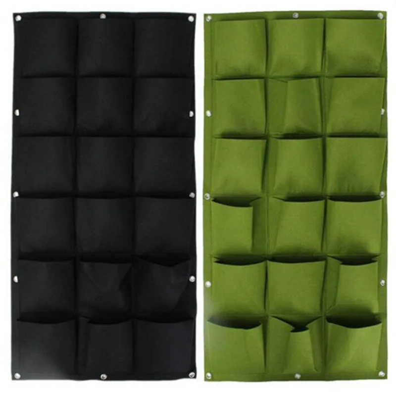 18 Pockets Vertical Wall-mounted Planting Bags interior garden growing pots Non-woven Fabrics Garden Planter Green Pockets C1