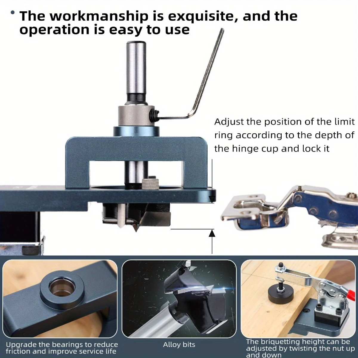 ชุดเครื่องมือเจาะบานพับขนาด 35 มม. - ตัวนำเจาะที่แม่นยำพร้อมขอบปรับได้และตัวล็อคแบบเร็ว - ดอกสว่านแบบแข็งสำหรับงานตู้เฟอร์นิเจอร์ DIY