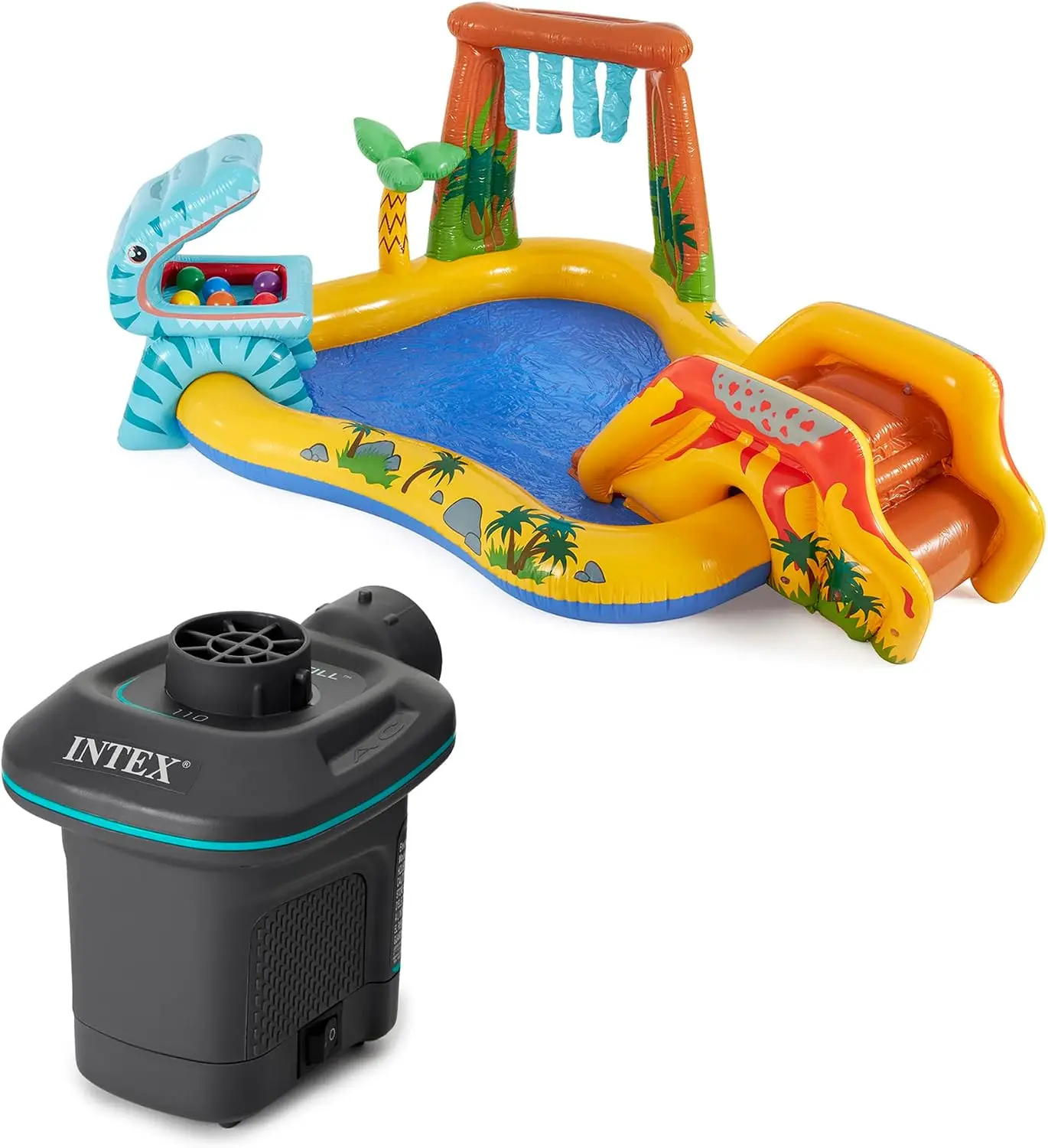INTEX Dinosaur Inflatable Kiddie Pool & Water Slide with Air Pump