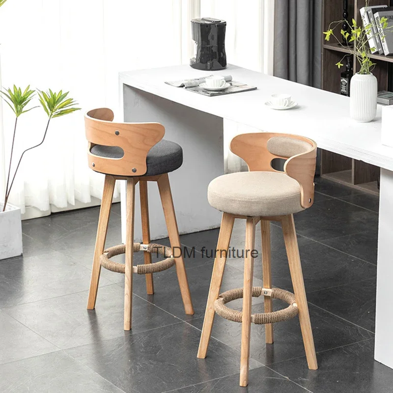 

Wooden Accent Banks Bar Stools Rotate Reception Island Kitchen Counter Stools Luxury High Backrest Cadeira Bar Furniture XR50BY